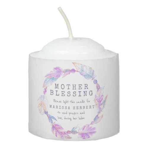 Mother blessing feather and beads purple custom votive candle