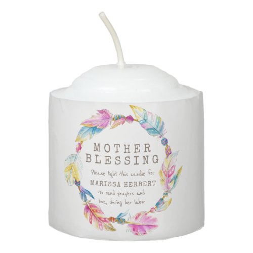 Mother blessing feather beads multi colored custom votive candle