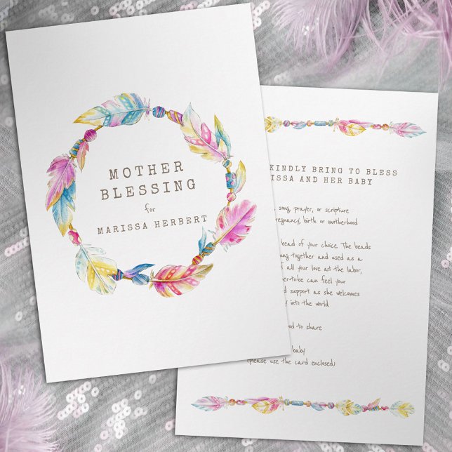 Mother Blessing information colorful bead feather Enclosure Card (Creator Uploaded)
