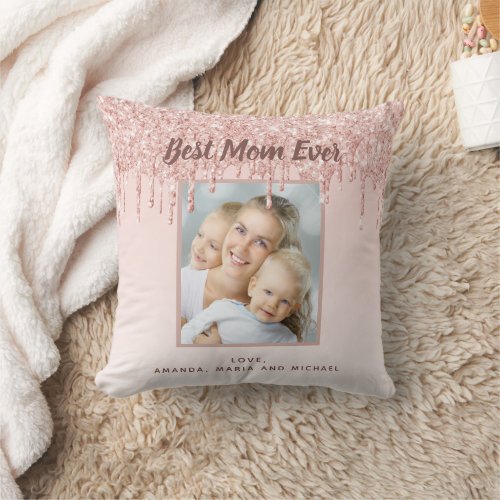 Mother blush pink glitter photo throw pillow