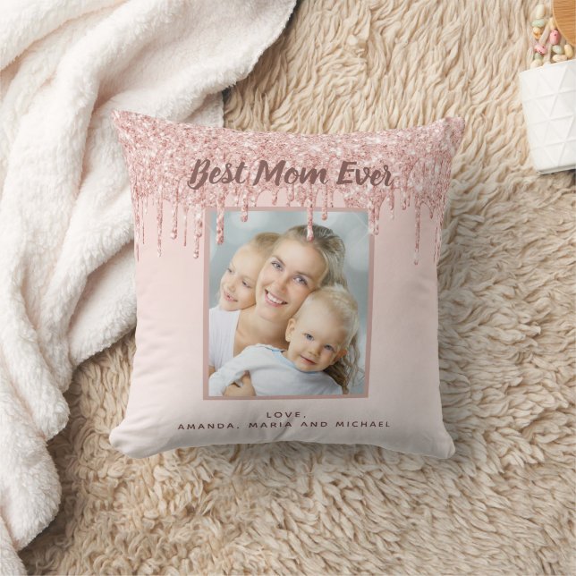Mother blush pink glitter photo throw pillow (Blanket)