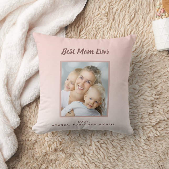 Mother blush rose gold photo names throw pillow (Blanket)