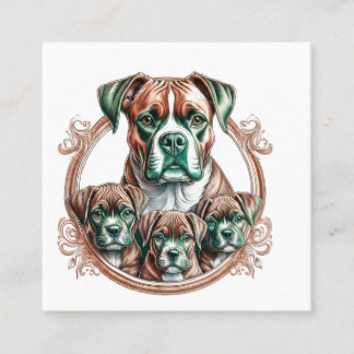 Mother Boxer And Her 3 Pups Square Business Card