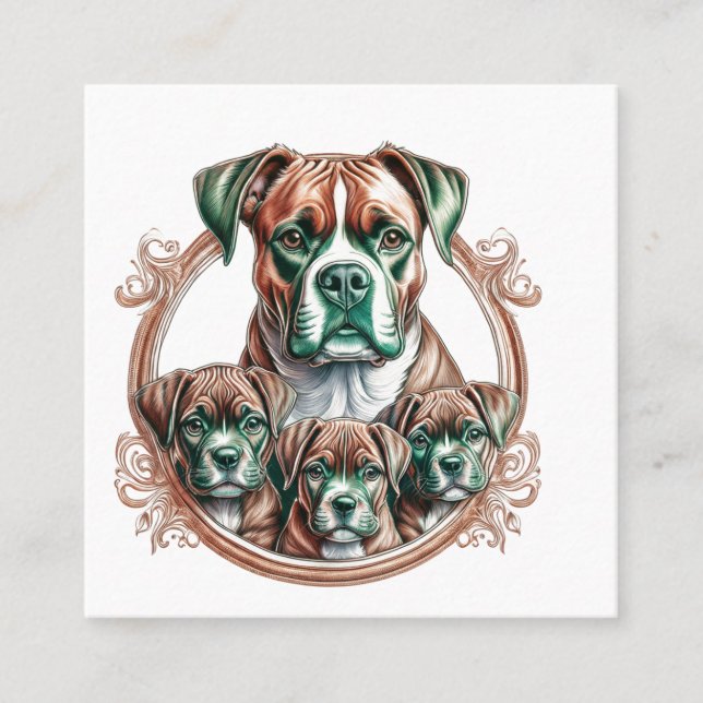 Mother Boxer And Her 3 Pups Square Business Card (Front)
