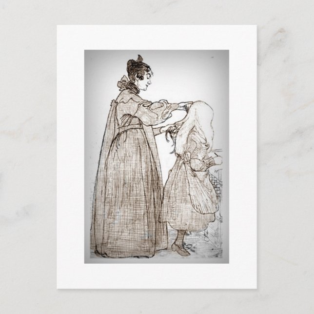 Mother Brushes Her Daughter's Hair Postcard (Front)