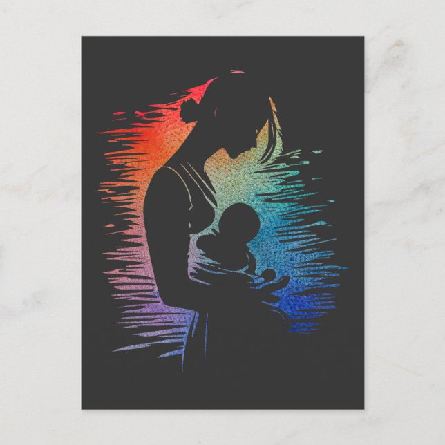 Mother carrying her baby, mom and her baby sketch, postcard (Front)