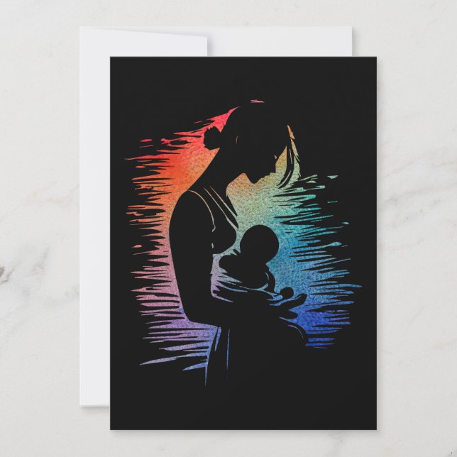 Mother carrying her baby, mom and her baby sketch, thank you card (Front)