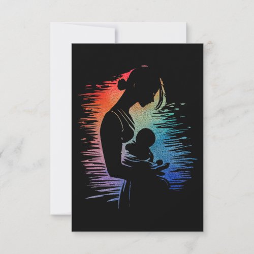 Mother carrying her baby mom and her baby sketch thank you card