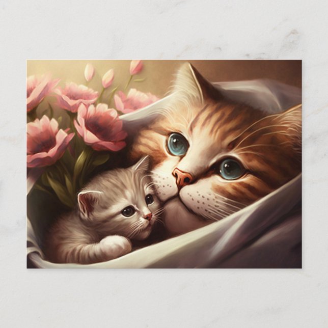 Mother cat and her little kitten - Mother's day Postcard (Front)