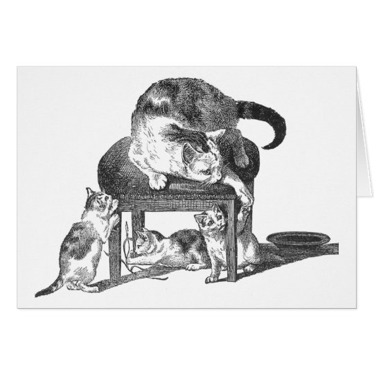 Mother Cat and Her Playful Kittens Card