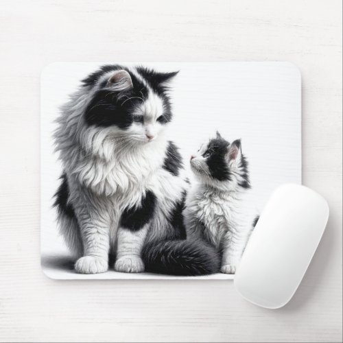 Mother Cat and Kitten On White Mouse Pad