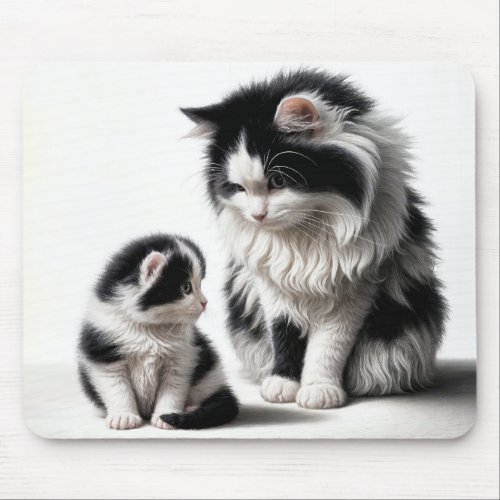 Mother Cat and Kitten On White Mouse Pad