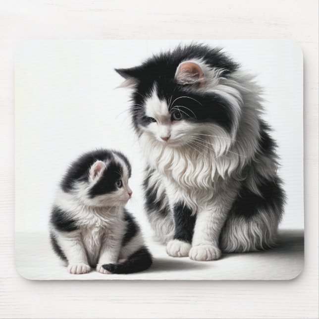 Mother Cat and Kitten On White Mouse Pad (Front)
