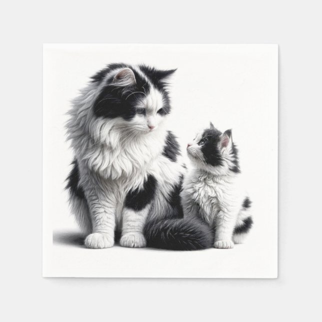 Mother Cat and Kitten On White Napkins (Front)