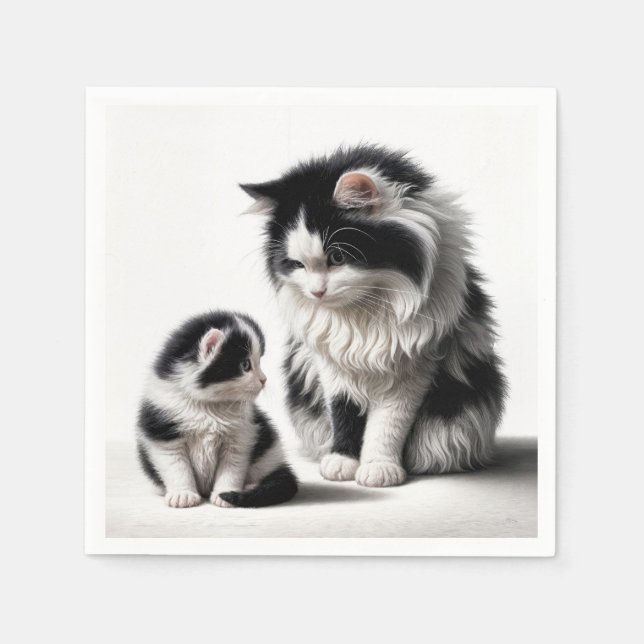 Mother Cat and Kitten On White Napkins (Front)