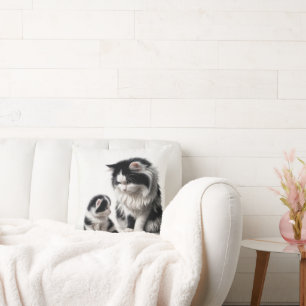 Mother Cat and Kitten On White Throw Pillow