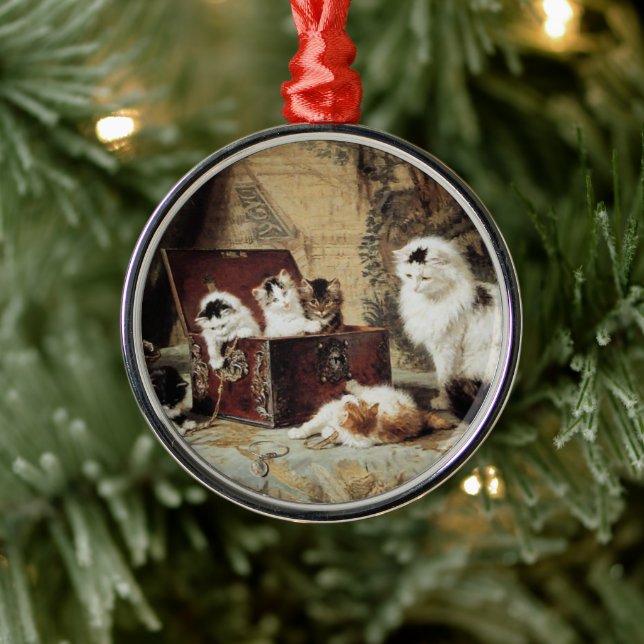 Mother Cat and Kittens by Henriette Ronner-Knip Metal Ornament (Tree)