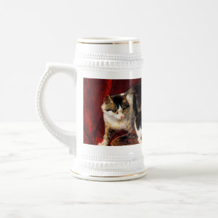 Mother Cat and Kittens on Table Beer Stein