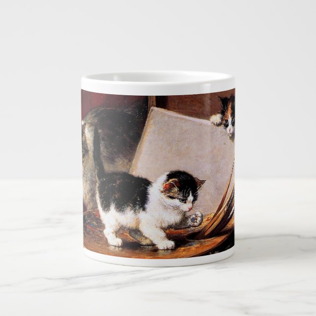 Mother Cat and Kittens on Table Giant Coffee Mug (Front)