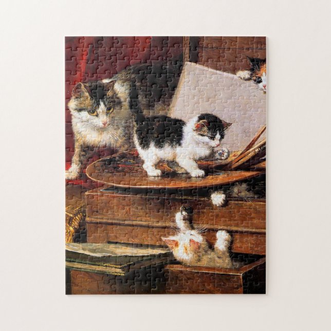 Mother Cat and Kittens on Table Jigsaw Puzzle (Vertical)