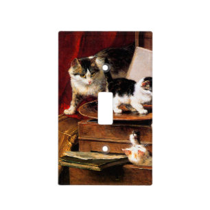 Mother Cat and Kittens on Table Light Switch Cover