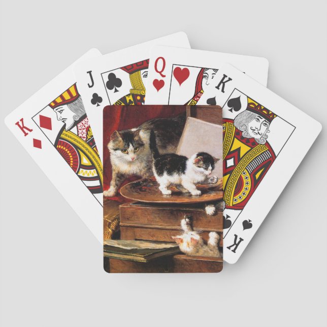 Mother Cat and Kittens on Table Poker Cards (Back)