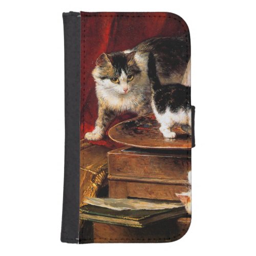 Mother Cat and Kittens on Table Galaxy S4 Wallet Case