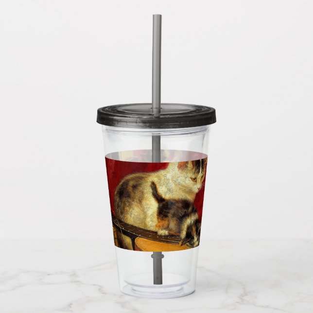 Mother Cat and Kittens Playing with Guitar Acrylic Tumbler (Front)