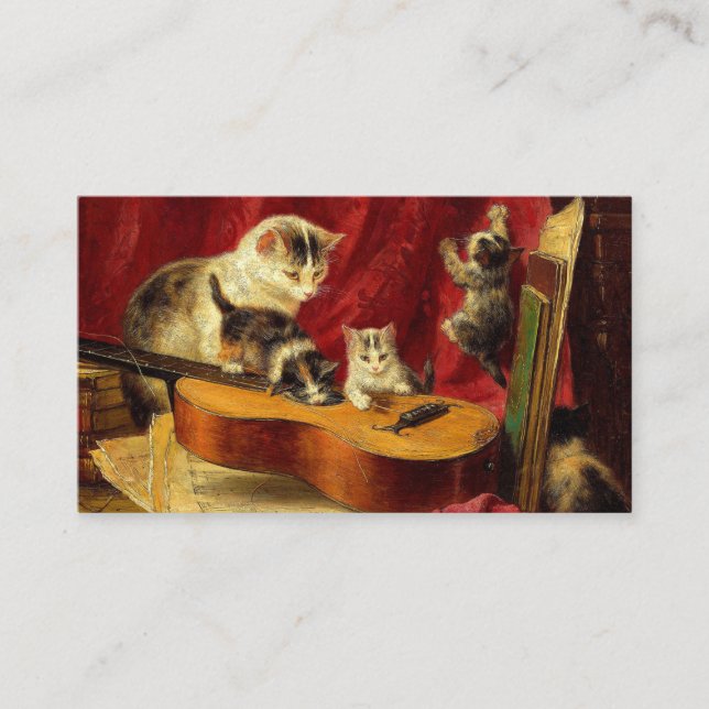 Mother Cat and Kittens Playing with Guitar Enclosure Card (Front)