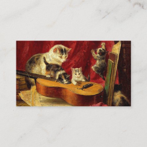 Mother Cat and Kittens Playing with Guitar Enclosure Card