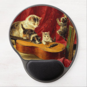 Mother Cat and Kittens Playing with Guitar Gel Mouse Pad