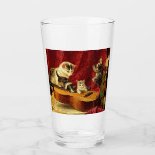 Mother Cat and Kittens Playing with Guitar Glass