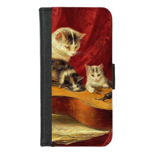 Mother Cat and Kittens Playing with Guitar iPhone 87 Wallet Case