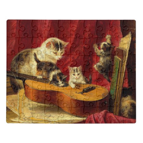 Mother Cat and Kittens Playing with Guitar Jigsaw Puzzle