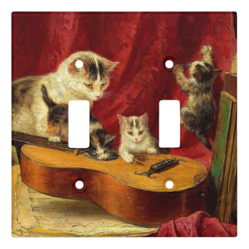 Mother Cat and Kittens Playing with Guitar Light Switch Cover