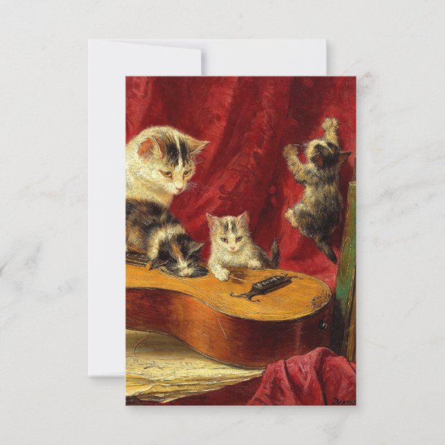 Mother Cat and Kittens Playing with Guitar RSVP Card (Front)