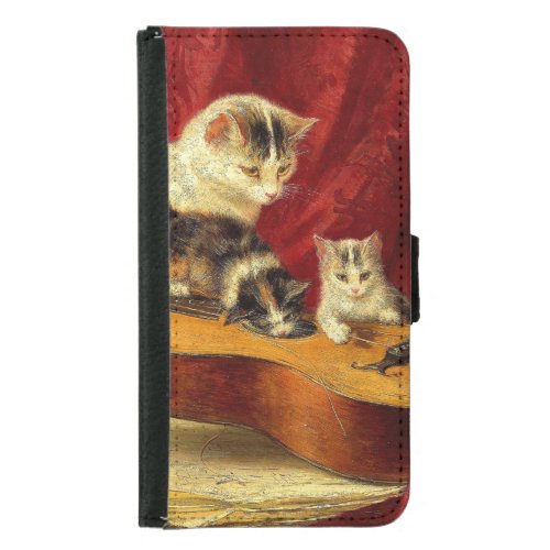 Mother Cat and Kittens Playing with Guitar Samsung Galaxy S5 Wallet Case