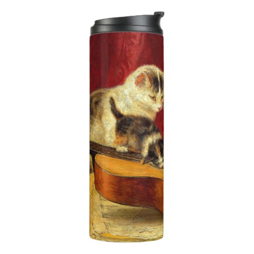 Mother Cat and Kittens Playing with Guitar Thermal Tumbler