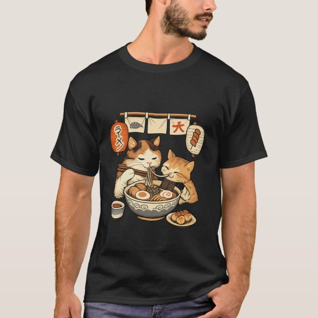 Mother Cat & Kitten Ramen Shirt – Cute Japanese  (Front)