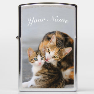 Mother Cat Loves Cute Baby Kitten Photo  - Name Zippo Lighter