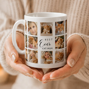 Mother cat mom photo collage white black coffee mug