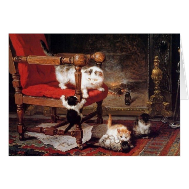 MOTHER CAT PLAYING WITH KITTENS Mothers Day (Front Horizontal)