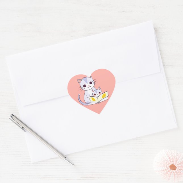 Mother Cat Reading to Her Kitten Round Sticker (Envelope)