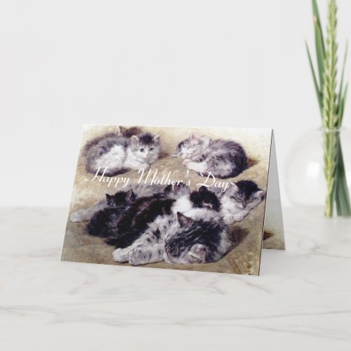 MOTHER CAT WITH KITTENS  Mothers Day Card