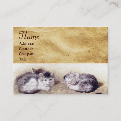 MOTHER CAT WITH KITTENS Parchment Monogram Business Card