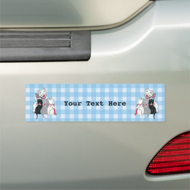 Mother Cat With Three Cute Kittens on Plaid Car Magnet (In Situ)