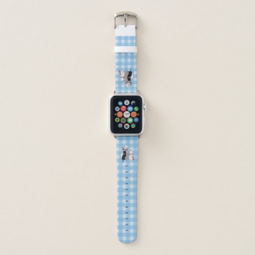 Mother Cat With Three Kittens Blue White Plaid Apple Watch Band