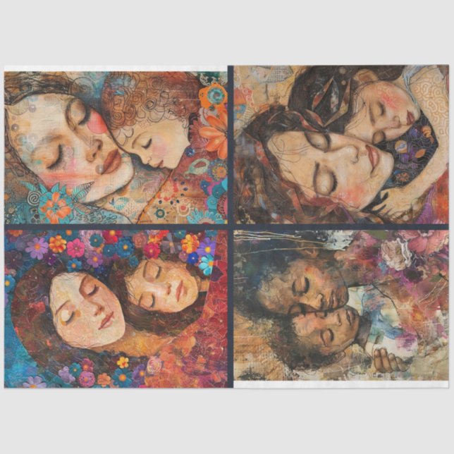 Mother Child Artist Crafting Collage Decoupage 3 Tissue Paper (Front)