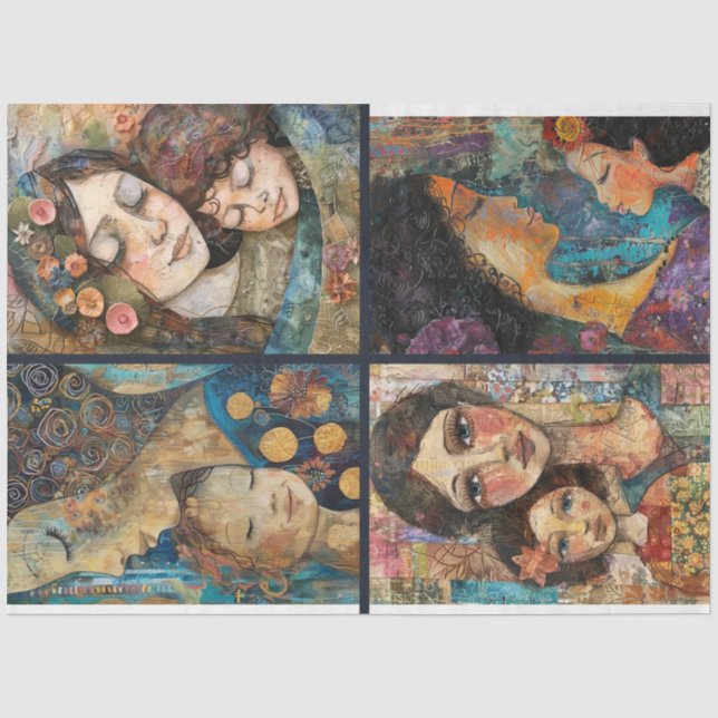 Mother Child Artist Crafting Collage Decoupage 4 Tissue Paper (Front)