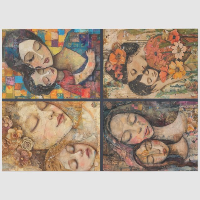 Mother Child Artist Crafting Collage Decoupage Tissue Paper (Front)
